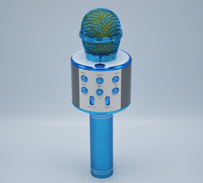 

Детский беспроводной портативный микрофон для караоке + Колонка Wster WS858 Original Blue с изменением голоса и русской инструкцией