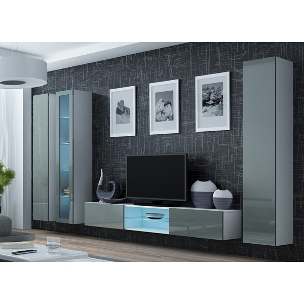 

Гостиная стенка комплект из ламинированной ДСП и стекла Vigo 17 Белый/Серый Сama Польша без подсветки