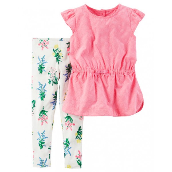 

Комплект для девочки Carters из леггинсов и туники р. 72-78 см Белый с розовым (204599)