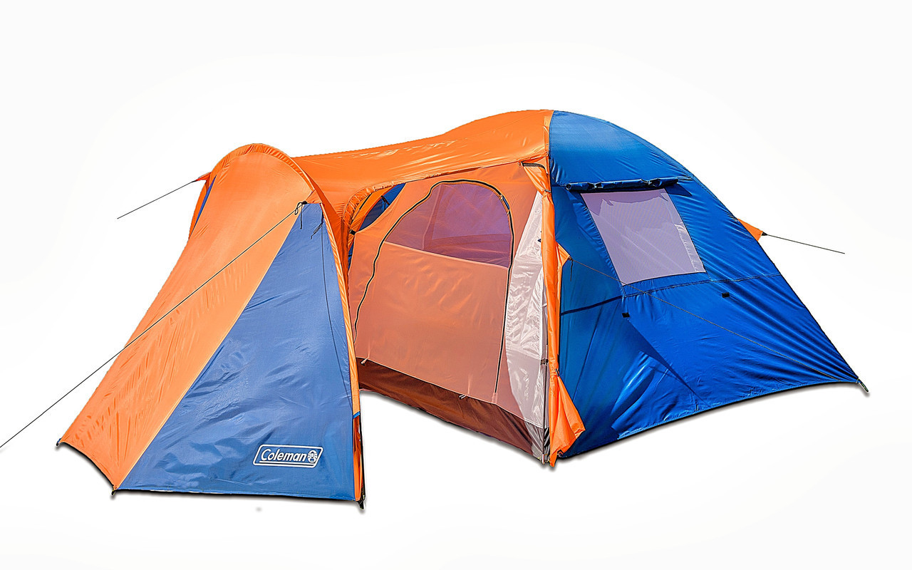

Палатка туристическая 3-х местная Coleman 1504 двухслойная трехместная + тамбур Сине-оранжевая