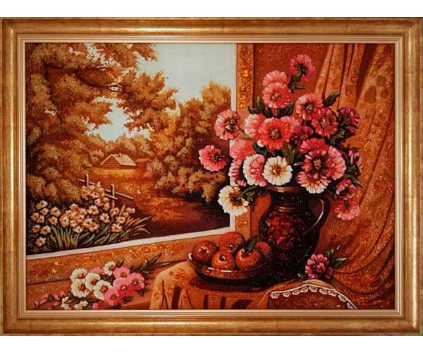 

Картина из янтаря "Цветы под окном" 20 * 30 см