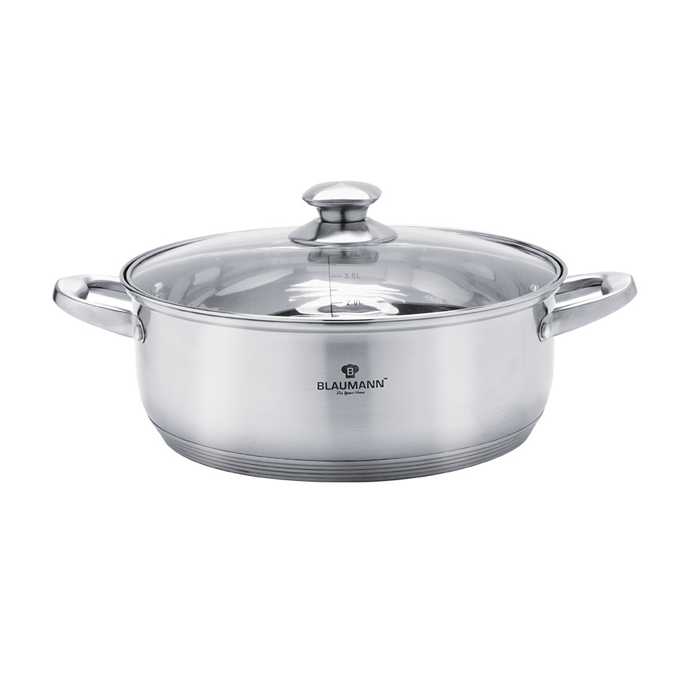 

Кастрюля низкая со стеклянной крышкой 2.75 л (22х8 см) - BL 3309 - BLAUMANN