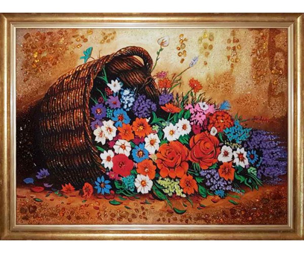 

Картина из янтаря "Корзина цветов" 20 * 30 см
