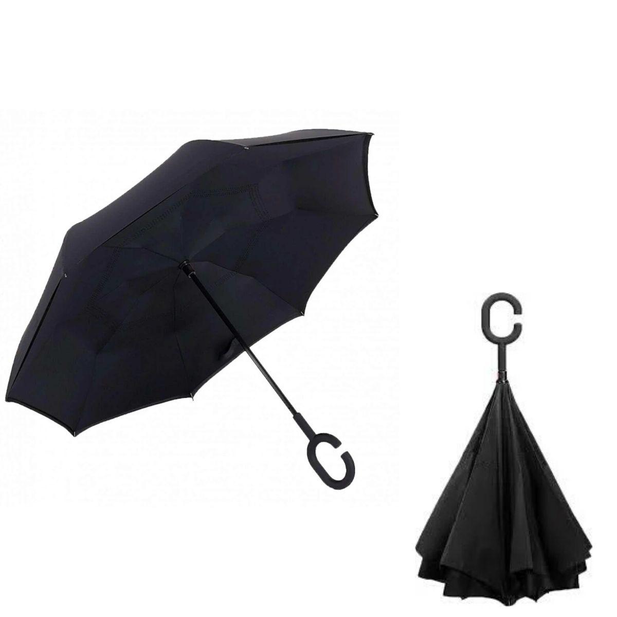 

Зонт наоборот, зонтик парасоля обратного сложения Up-Brella, ветрозащитный умный антизонт черный