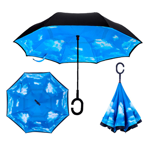 

Зонт наоборот, зонтик парасоля обратного сложения Up-Brella, ветрозащитный умный антизонт голубое небо