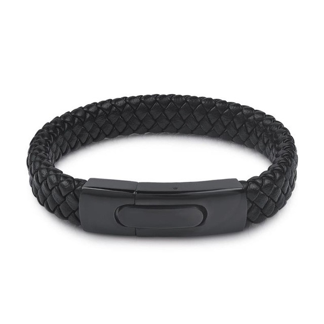 

Мужской кожаный плетеный браслет Black с вставкой из ювелирной стали