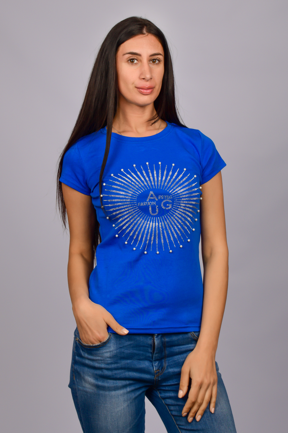 

Футболка женская со стразами. CAGL_7328_L/XL. Размер 42-44.