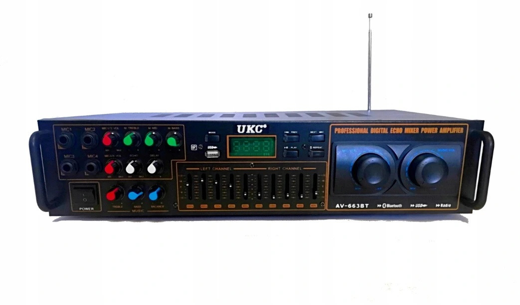 

Усилитель звука UKC AV-663BT Bluetooth FM SD USB AUX Караоке 4 x Микрофона 4х50W (4_00264)