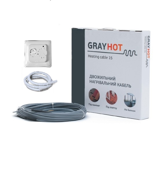 

Тепла підлога нагрівальний двожильний кабель Gray Hot Heating 18.5м. 273Вт в комплекті з терморегулятором (VIT00504)