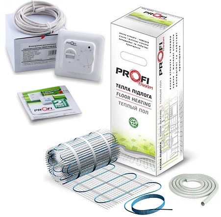 

Теплый пол Profi Therm нагревательный двухжильный мат 150/1800Ват/12 м2 в комплекте с механическим терморегулятором полный комплект (VIT00471)