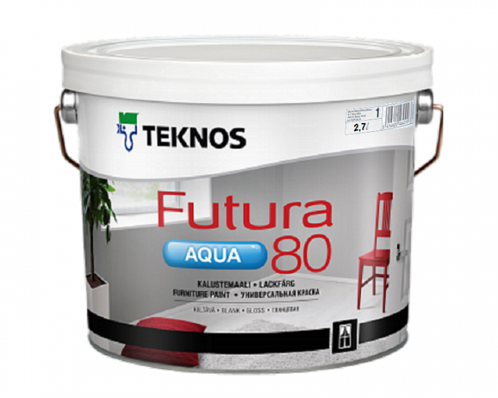 

Універсальна водорозчинна фарба для дерева та металу Teknos Futura Aqua 80, 2.7л