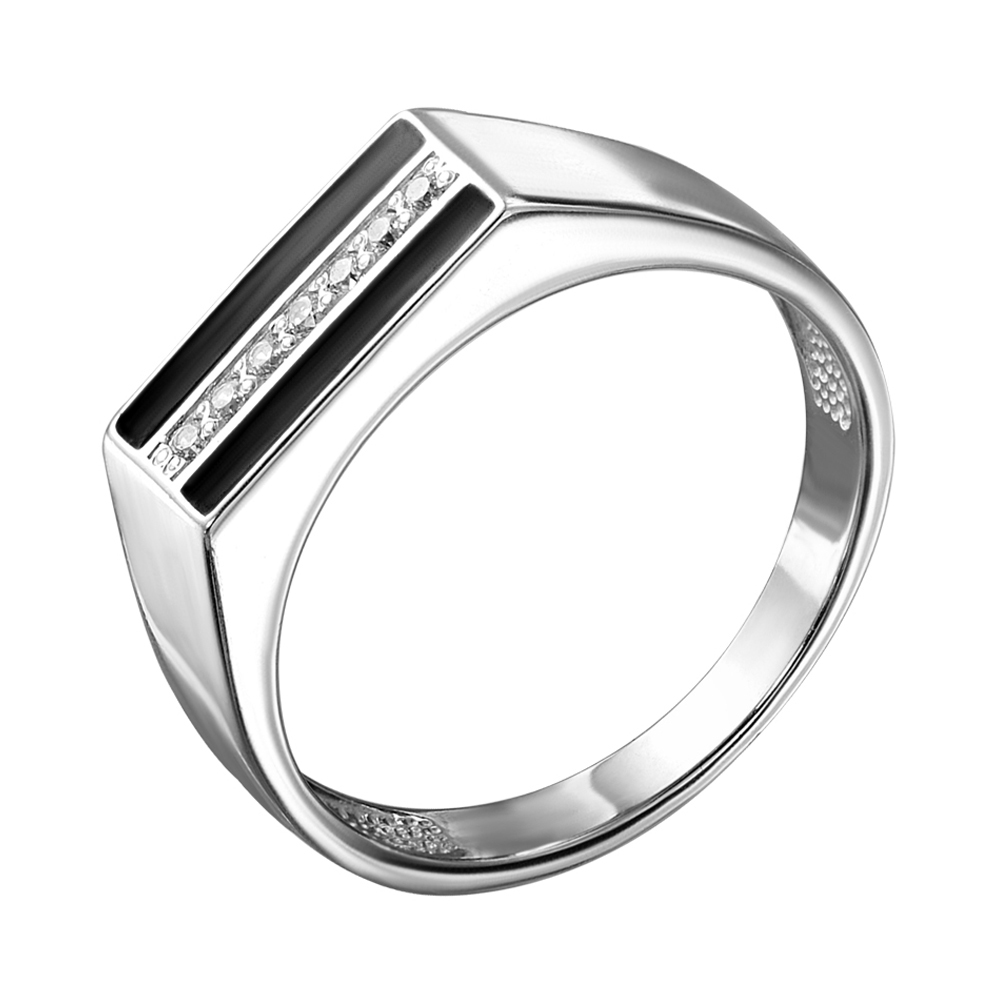 

Серебряный перстень-печатка с эмалью и цирконием 000140632 22 размера