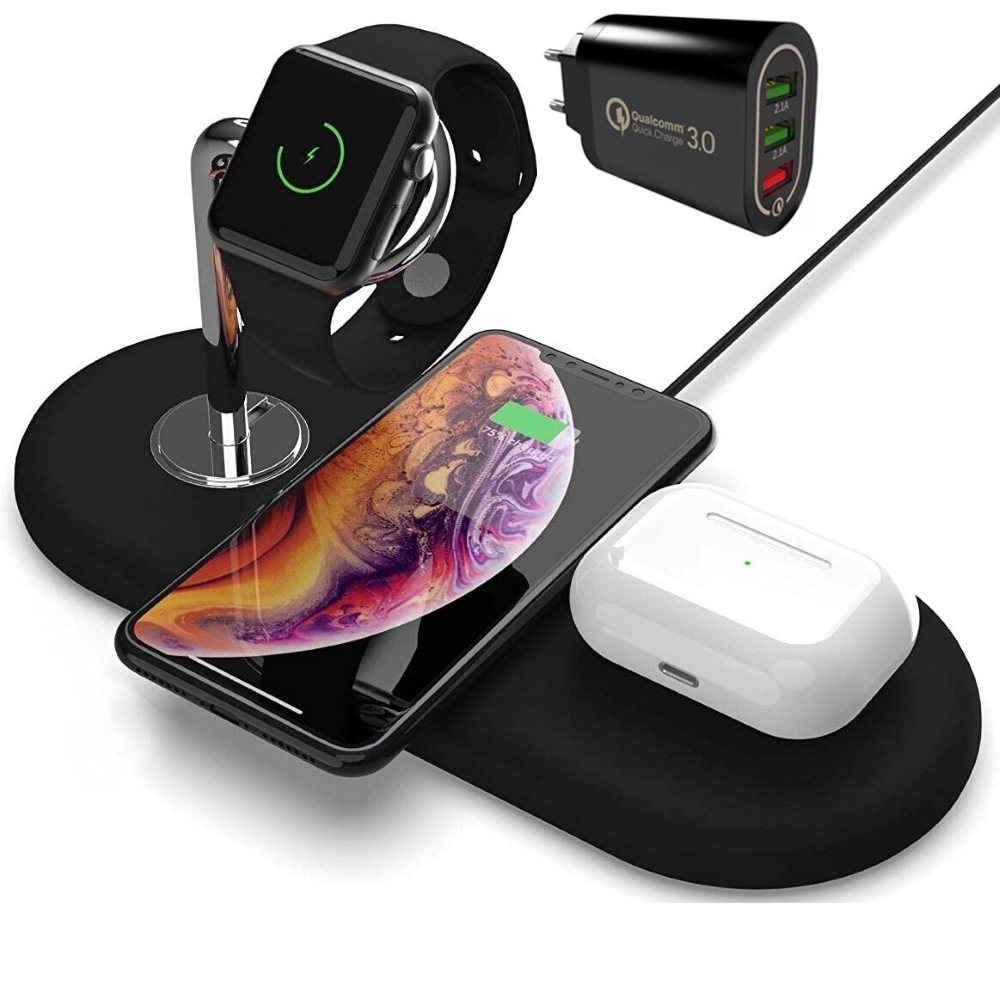 

Беспроводное зарядное устройство 4 в 1 Premium Black для iPhone/Apple Watch/AirPods