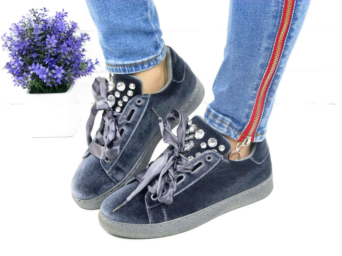 

Кеды велюровые с камнями Shoes серые 1008 38 р