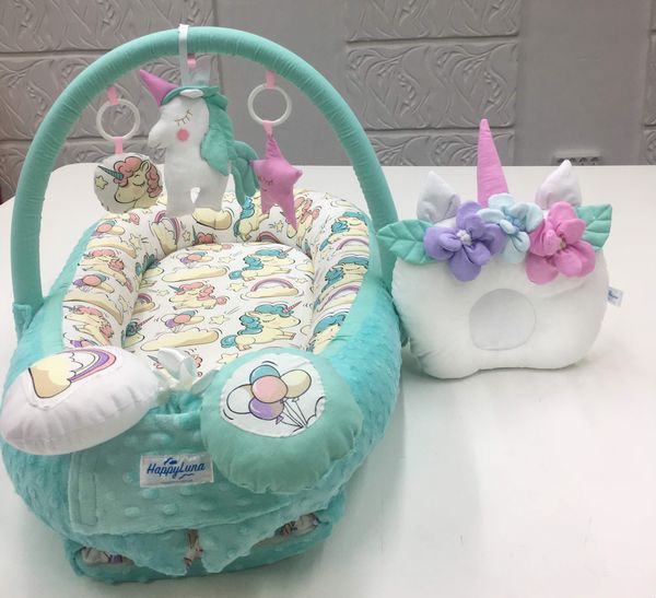 

Кокон гнездышко для новорожденных Happy Luna Единорог с держателем для игрушек и ортопедической подушкой 0101