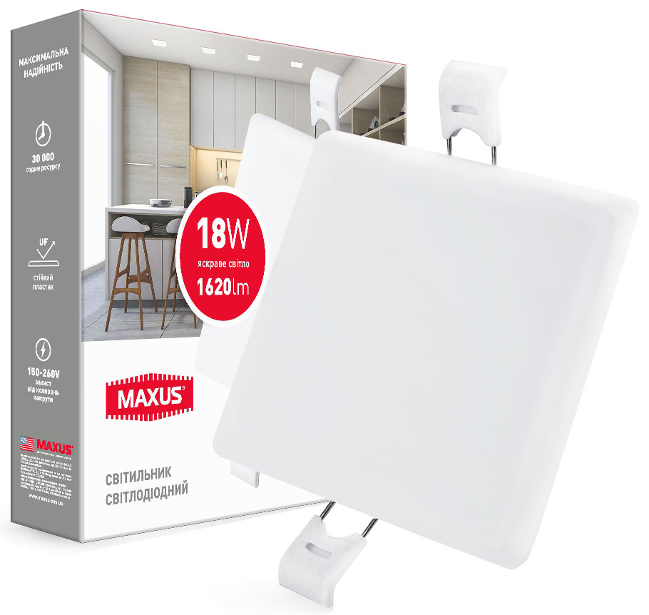 

Точечный светильник MAXUS SP EDGE 18W 4100К квадрат (1-MSP-1841-S)