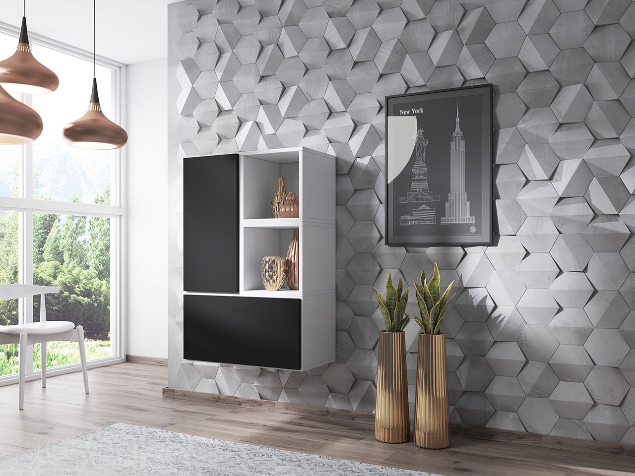 

Гостиная стенка комплект из ламинированной ДСП Roco 17 Белый/Черный Сama Польша без подсветки