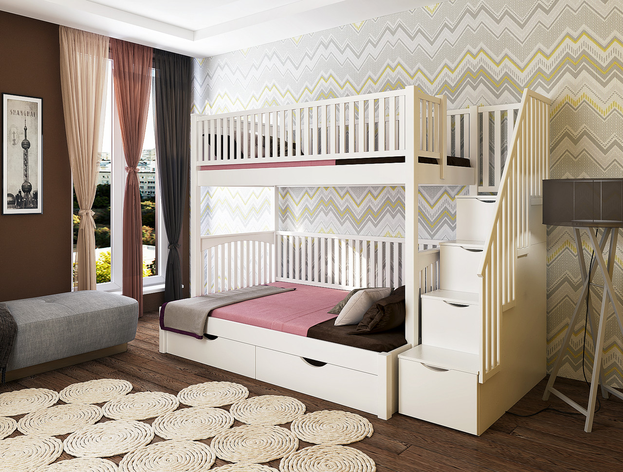 

Двухярусная кровать Dreamwood Твин, цвет белый, массив ясень