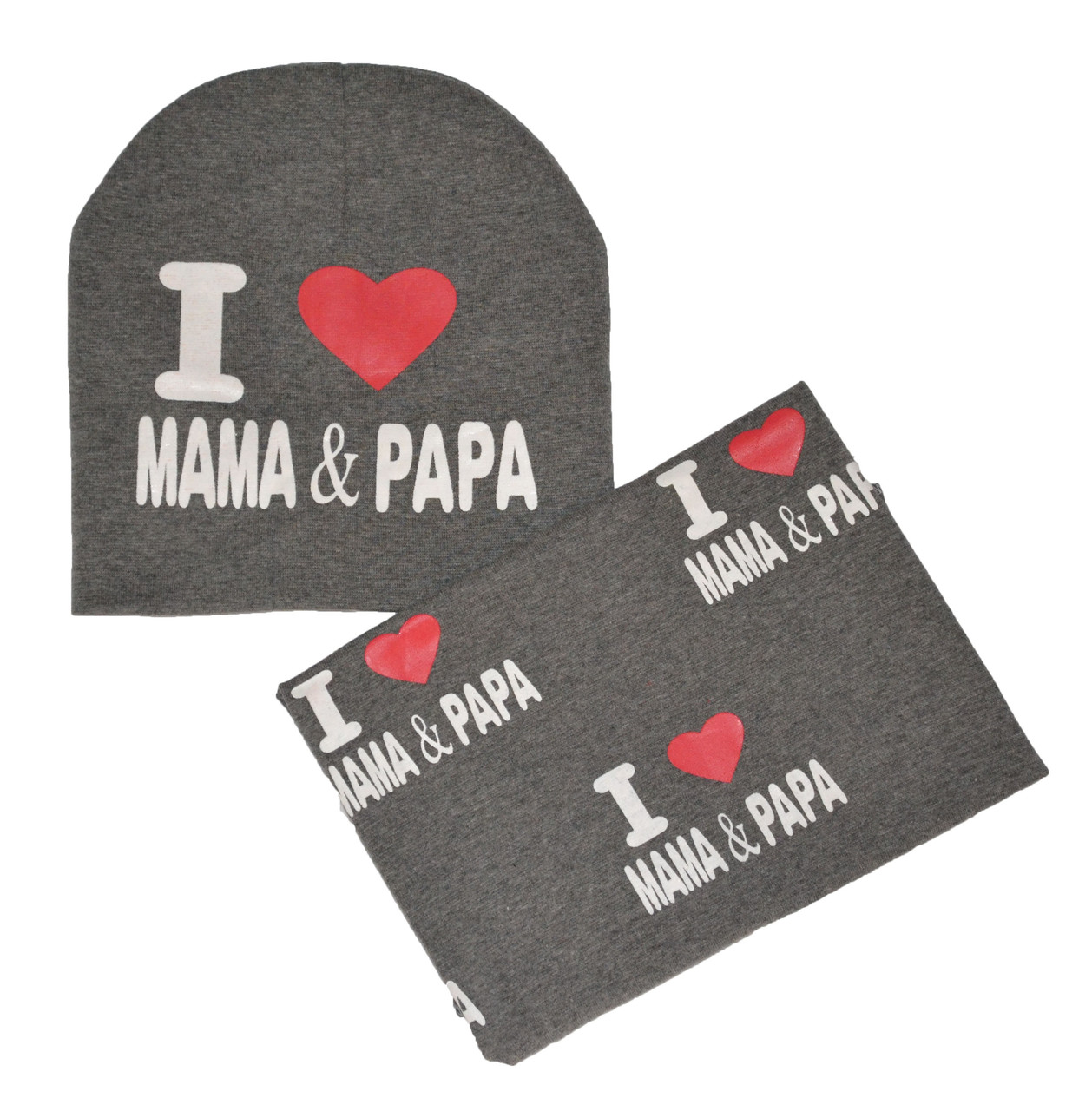 

Набор Bape шапка и шарф хомут осенний I love MAMA and PAPA 50 см (setsc - 360-08)