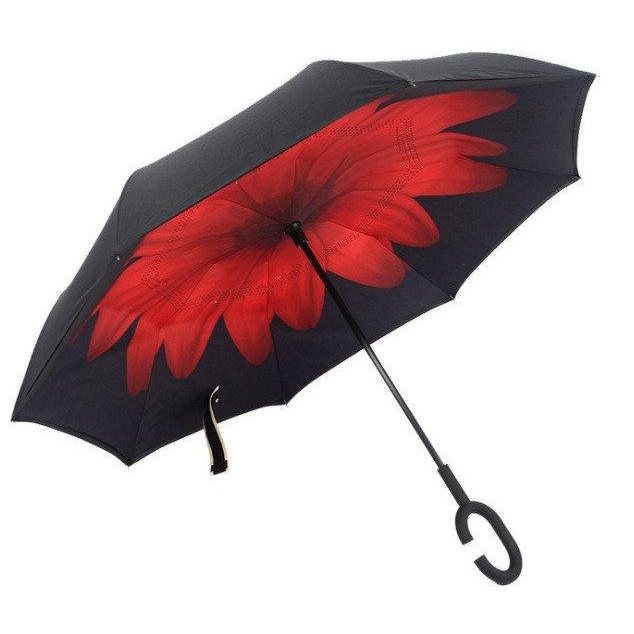 

Зонт наоборот Up-Brella женский умный антизонт (смарт зонт) Цветок Красный