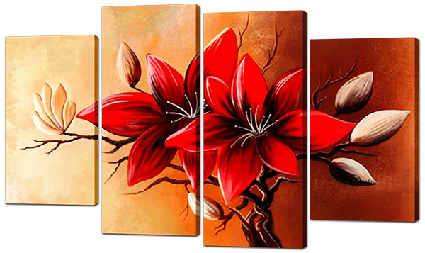 

Модульная картина Interno Эко кожа Цветы красные 166x120см