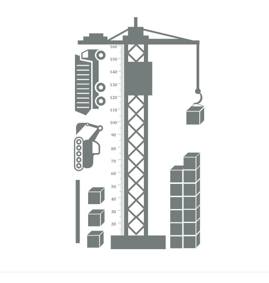 

Интерьерная виниловая наклейка ростомер IdeaClock Crane 105х185 см Серый(39369-46-52)