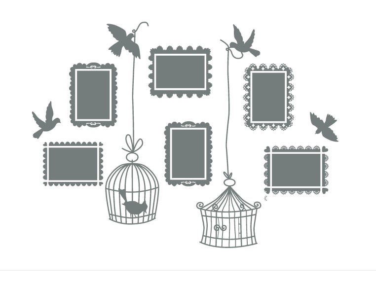 

Интерьерная виниловая наклейка на стену IdeaClock Frames with birds 165х120 см Серый(39291-463)