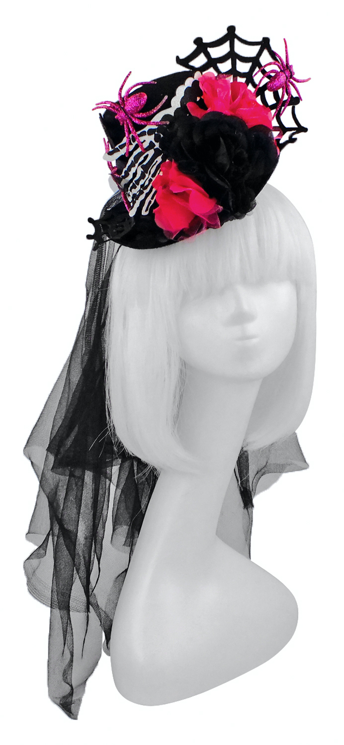 

Шляпка Seta Decor Glamorous Spider с фатой 19-983BLK-ML Черная с малиновым