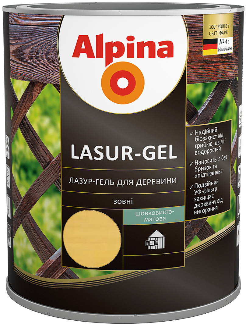 

Лазурь-гель для древесины Alpina шелковисто-матовый 2.5 л Кедр (948103812)