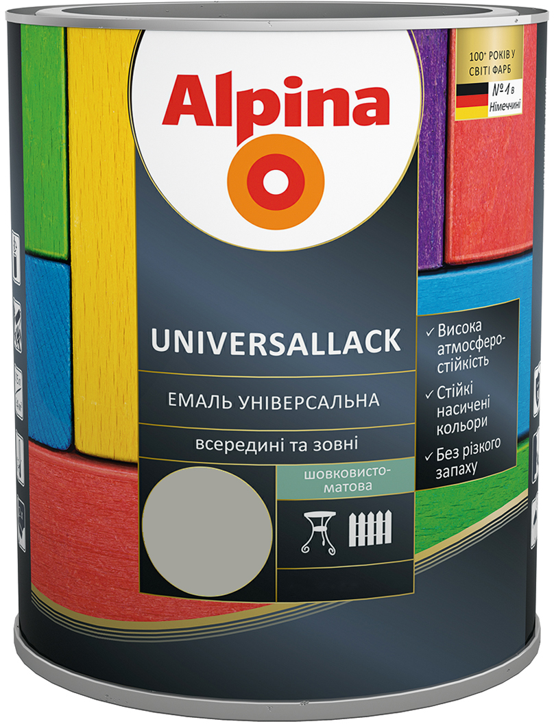 

Эмаль Alpina Universallack Шелковисто-матовая 2.5 л Серая (948103739)