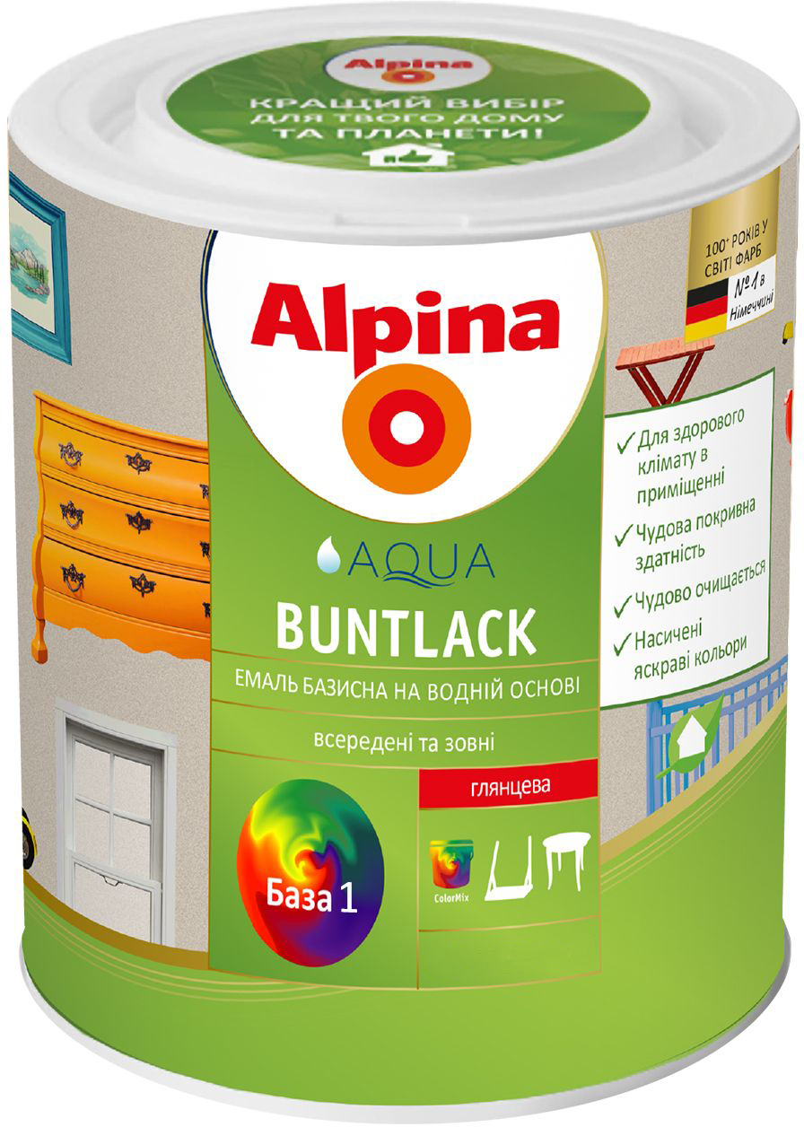 

Эмаль Alpina Aqua Buntlack Gl B1 Глянцевая 2.5 л Белая (910830)