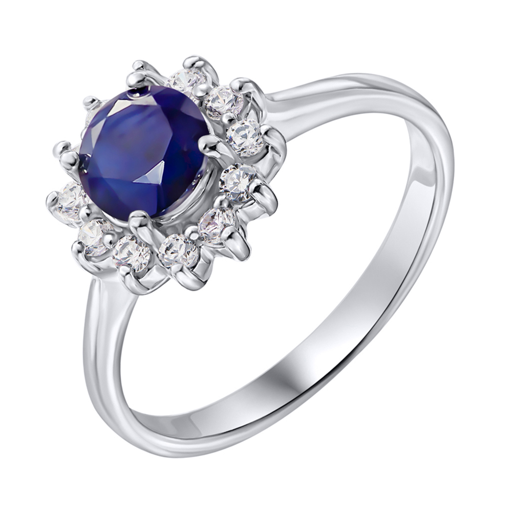 

Серебряное кольцо с сапфиром и цирконием 000137291 18.5 размера