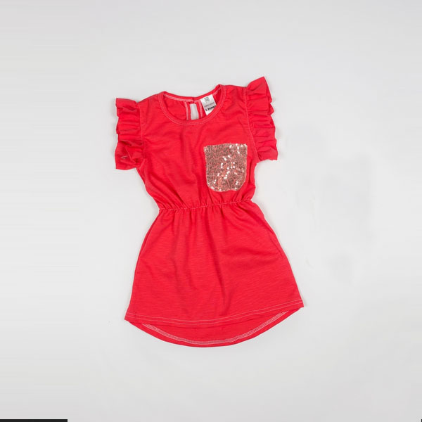 

Платье Little Bunny с нагрудным карманом в пайетках 98см Коралловое