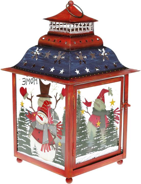 

Новогодний фонарь-подсвечник Bona "Sweet Home" 23.2х23.2х39см Kрасный метал стекло
