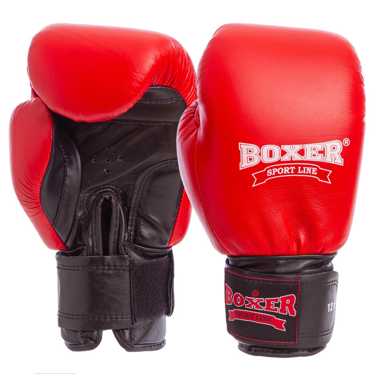 

Боксерские перчатки кожаные профессиональные BOXER На липучке Красный-черный (СПО 2001) 12 унций
