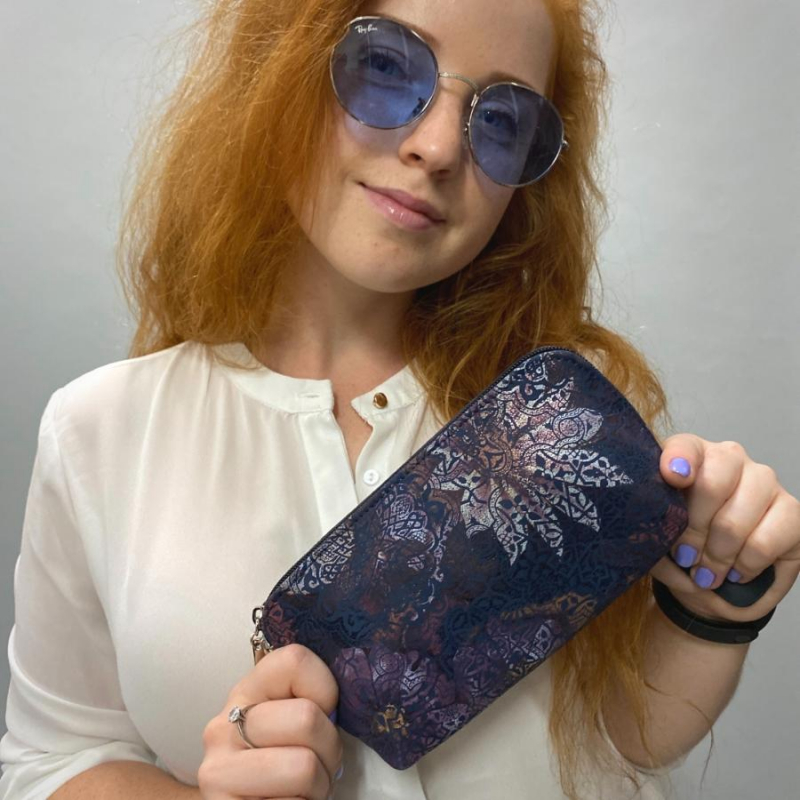 

Косметичка Vera Pelle 83 женская кожаная фиолетово-сиренево-синяя