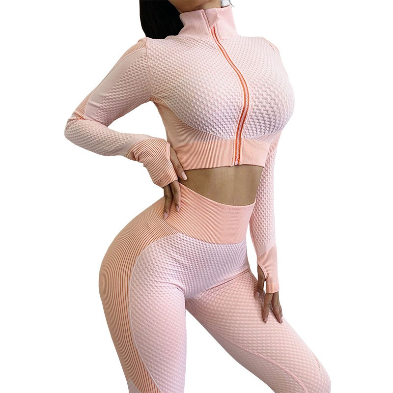 

Комплект Lesko ZC-2683 женский лосины и топ с длинным рукавом Light Pink M