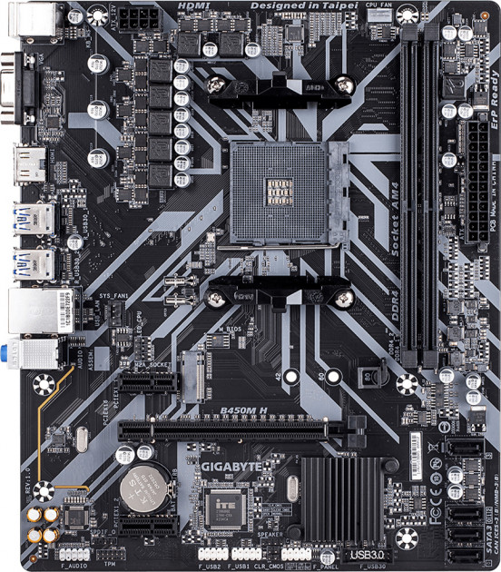 

Материнская плата AM4 (B450) Gigabyte B450M H, B450, 2xDDR4, Int.Video(CPU), 4xSATA3, 1xM.2, 1xPCI-E 16x 3.0