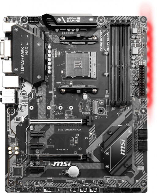 

Материнская плата AM4 (B450) MSI B450 TOMAHAWK MAX, B450, 4xDDR4,DVI-D/HDMI, ATX