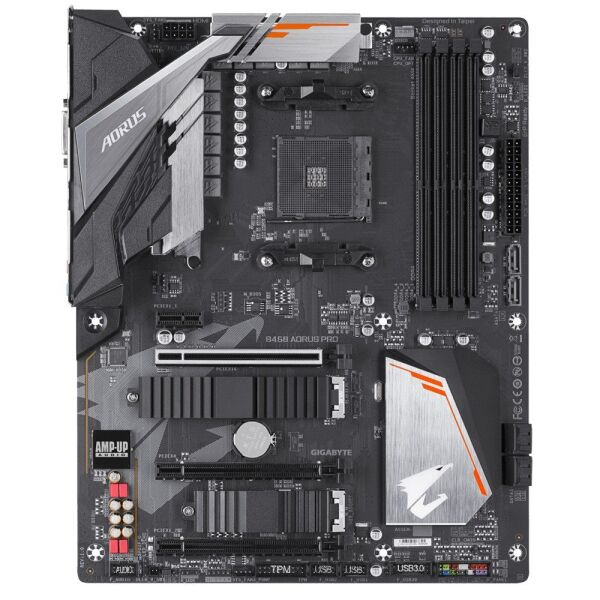 

Материнская плата AM4 (B450) Gigabyte B450 AORUS PRO, B450, 4xDDR4, CrossFire, Int.Video(CPU), 6xSATA3, 2xM.