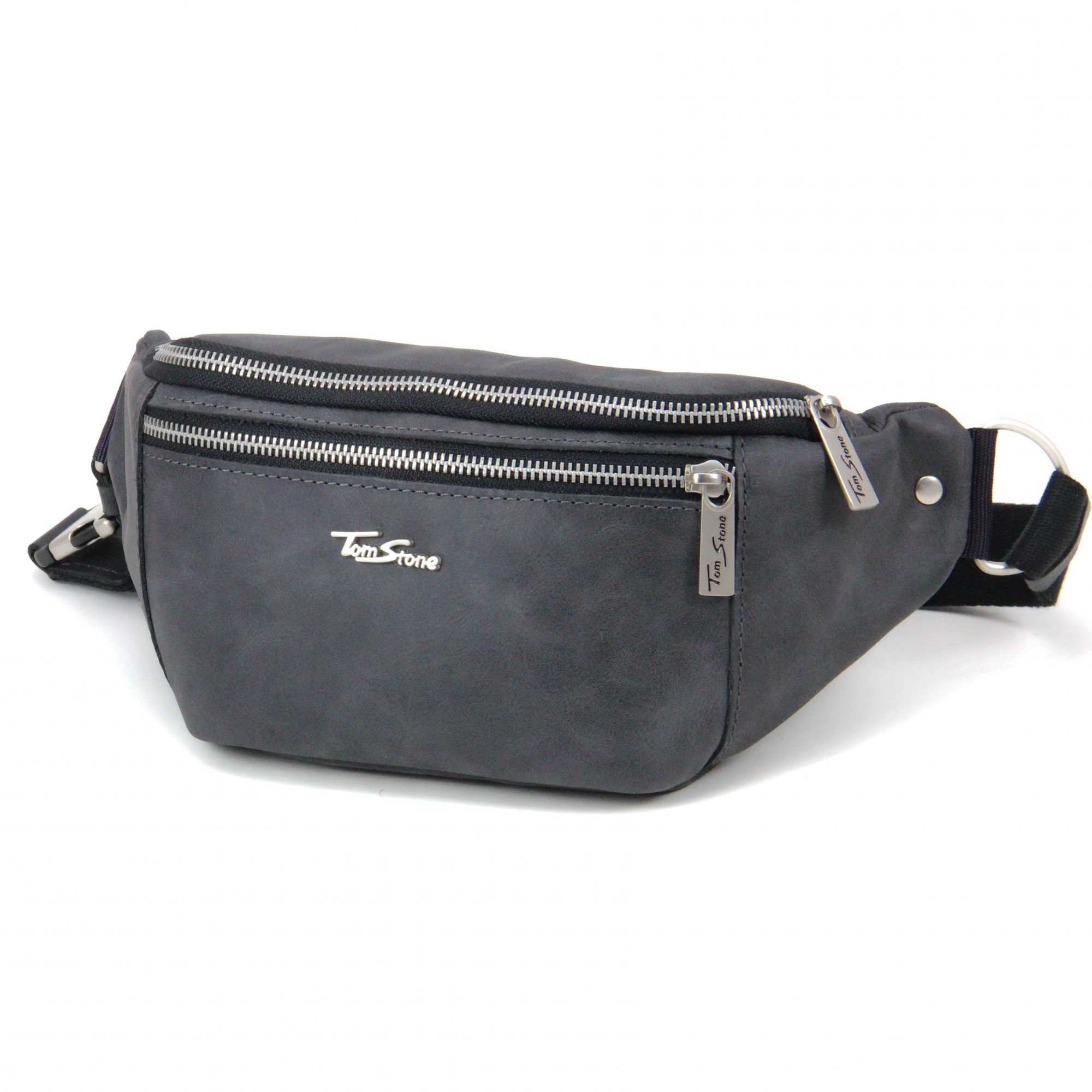 

Сумка поясная кожаная бананка Tom Stone 122 T-B черная