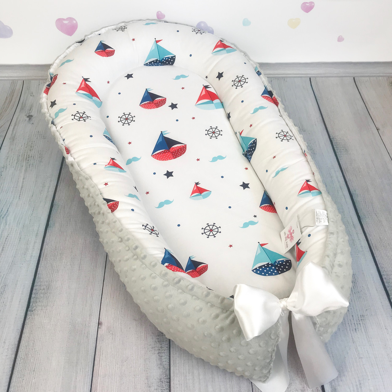 

Кокон-гнёздышко для новорожденного с кокосовым матрасиком Oh My Kids "Ships"