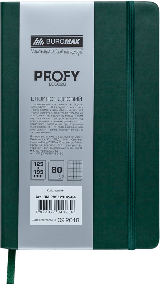 

Деловой блокнот Buromax Profy Logo2U 80 листов 125 x 195 мм в клетку обложка из искусственной кожи Зеленый (BM.29912102-04)