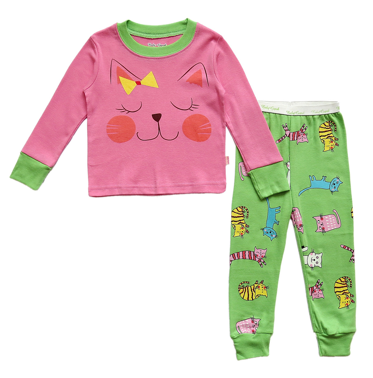 

Пижама "Котик" Baby Gapok для девочки 95 см Розовая с зеленым 5510