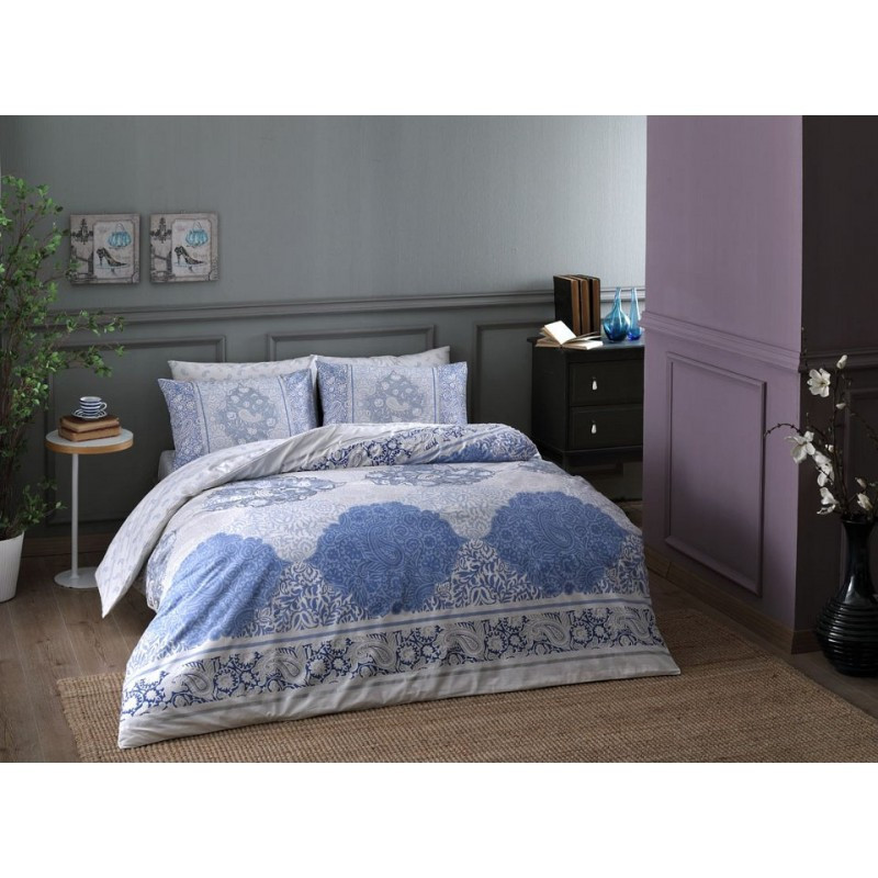 

Постельное белье Tac ранфорс - Aryan mavi v01 голубой евро