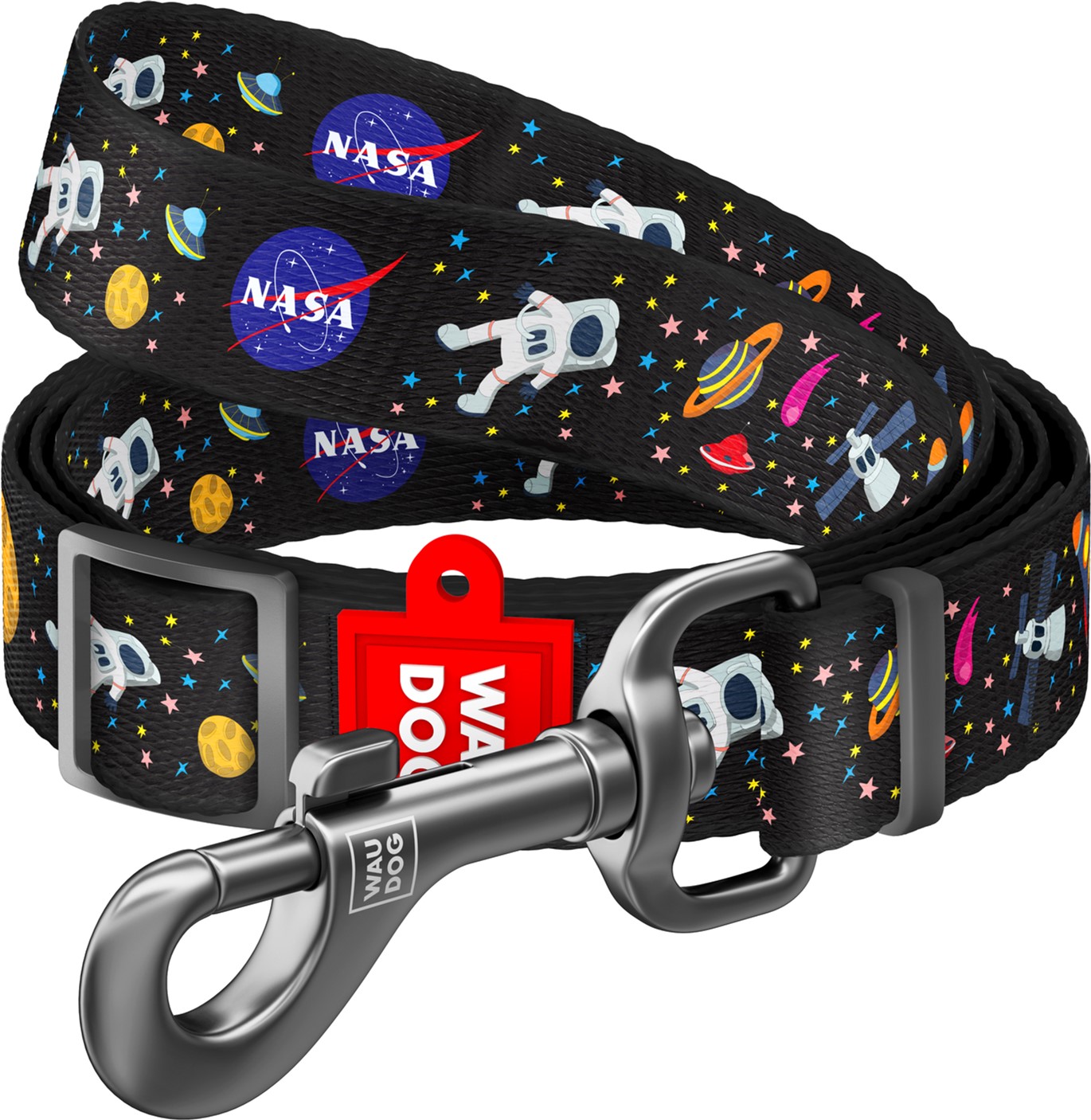 

Поводок для собак нейлоновый Collar WAUDOG Nylon, рисунок "NASA", регулируемый, M, Ш 20 мм, Дл 152-183 см (5313)