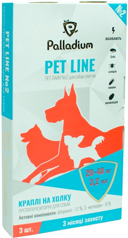 

Капли на холку Palladium Pet Line №2 от паразитов для собак весом от 20 до 40 кг 3.2 мл 3 шт (4820150202354)