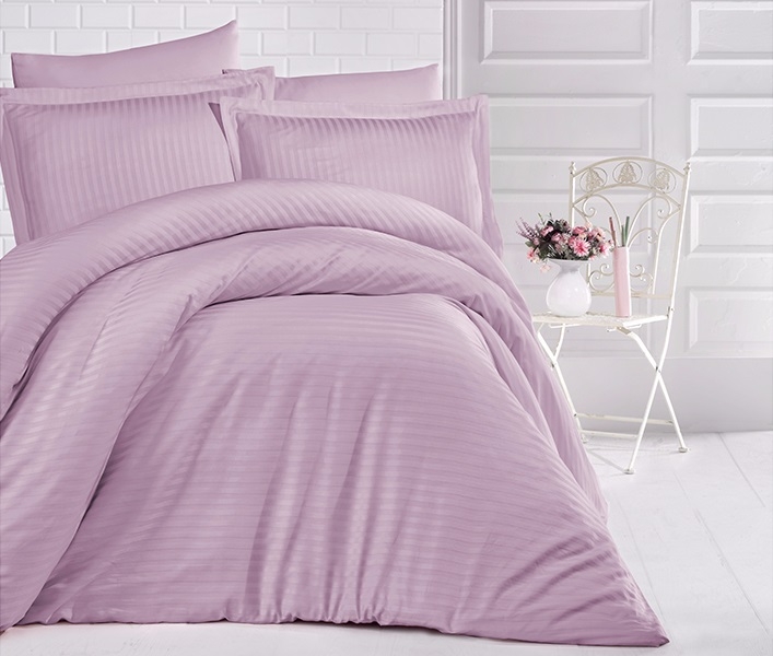 

Комплект постельного белья Clasy Stripe lilac, Двуспальный Евро Сатин 200х220 см, Турция