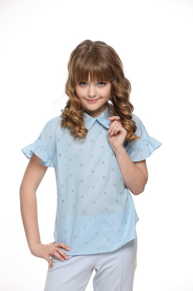 

Блуза Lukas Kids с рюшем голубое шитье 140 белая(5229)