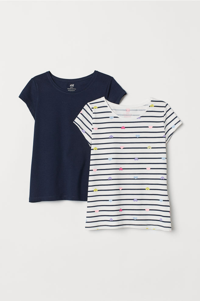 

Футболки (2 шт) H&M P10006 170 см Темно-синий / полосатый (P-100254)